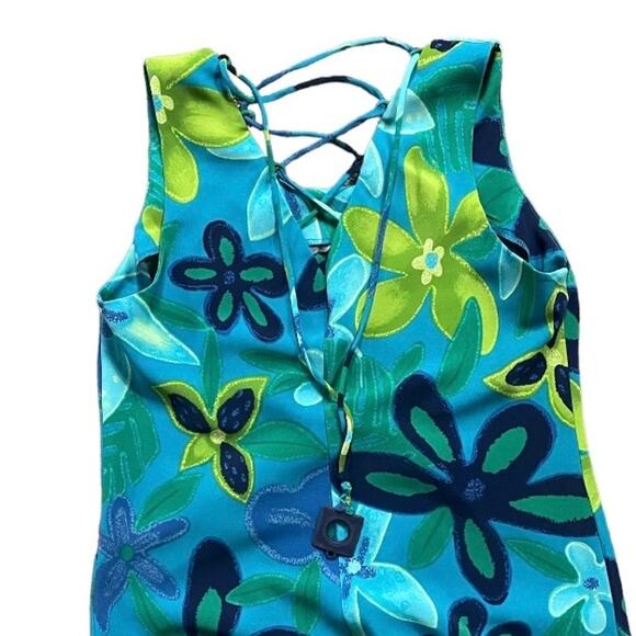 SCARLETT 90,s Sleeveless A Line Tropical Blues Floral Midi Dress Size 7/8 - Picture 5 of 7